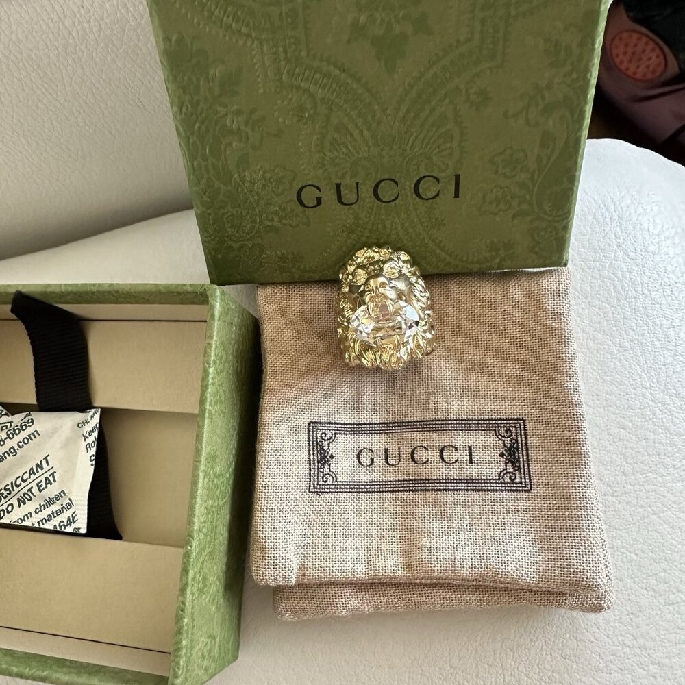 NEW Gucci Lion Ring White Crystal Size 16 IT 7.5 US - Picture 5 of 12